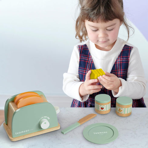 11-pc. Set Teamson Kids Little Chef Frankfurt Wooden Play Kitchen Toaster Accessory with Pretend Food and Utensils
