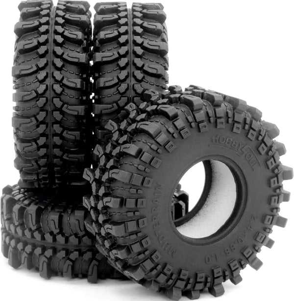 HOBBYSOUL 1.0 Mud Tires, 61 * 22.4mm Super Soft Sticky Crawler Tires for RC 1/18 TRX4M 1/24 AX24 SCX24