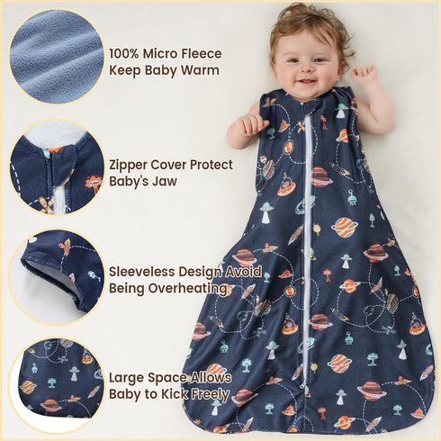 3 Pack 0-6 2-Way PHF Warm Micro-Fleece Baby Sleep Sack Months, Soft Baby Wearable Blanket, Zipper Sleeping Bags, Comfy