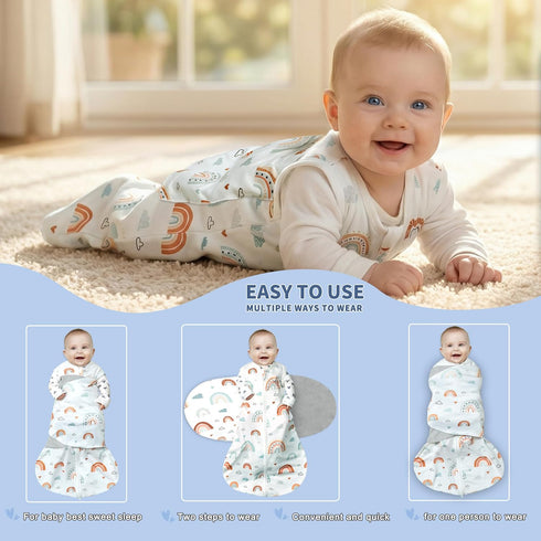 Swaddle,3-Way Blanket,100% 3-6 GUNTAIL Newborn Sleep Sack Baby Adjustable Wearable Rayon Cotton Swaddling sleeping bag