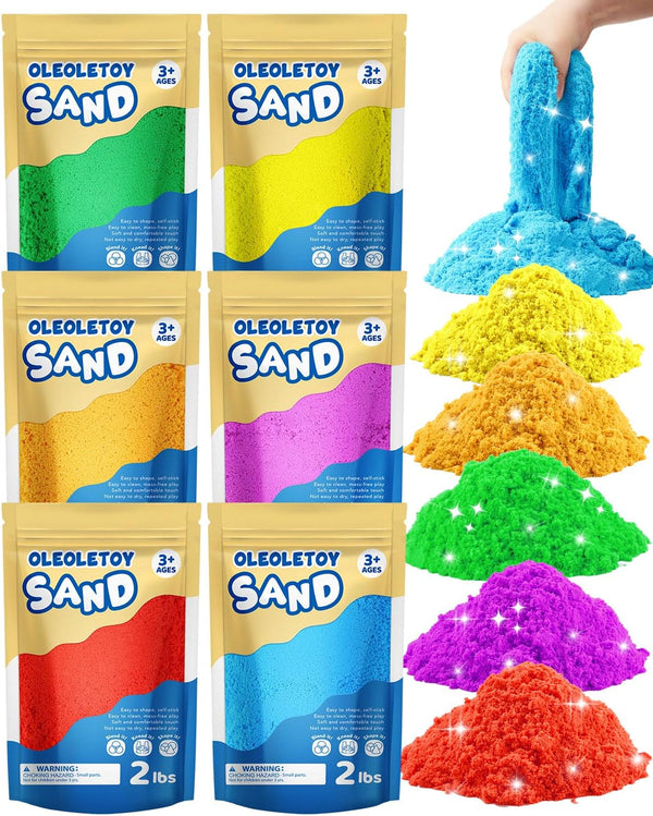 OleOletOy Colored Sand Bulk for Kids: 12 Lbs Large Pack Multicolor Moldable