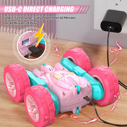 Girls2.4 360 4 5 6 7 8 9 10 Pink Remote Control Car for Ghz Double Sided RC Cars Rotating Remote Control Crawler