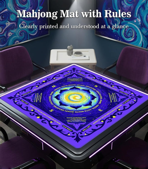 EVERSHOW 33x33 Inch 3 Neoprene Mahjong Mat for Table, Mahjong Mat with Rules, Non-Slip Noise Reduction Mah Jongg Mat