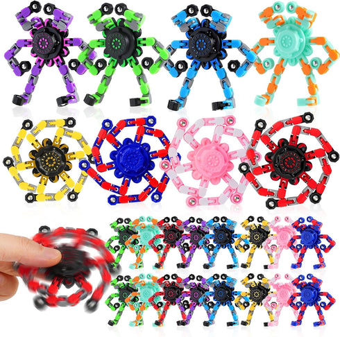 24PCS 8-13 Transformable Fidget Spinners,Bulk Sensory Fidget Stress Relief Toys for Kids Boys Girls Age Fingertip Gyros