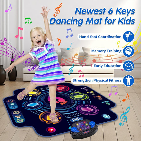 6-Button, 9 3 4-8, 8-12 Kids Electronic Dance Pad with Music Dance Game Mat with Built-in Music Levels and Modes