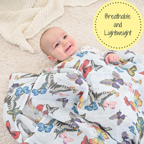 47 47 Inches 100% LollyBanks Baby Blanket for Girls, Large x Soft Muslin Swaddle Blankets, Cotton Breathable