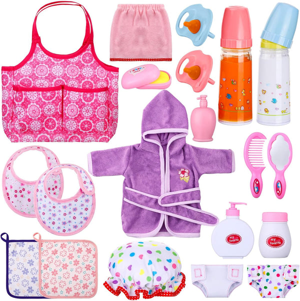 21 Pcs Baby Doll Accessories Diaper Bag Set with Feeding and Caring Accessories for Boys Girls Birthday Gifts