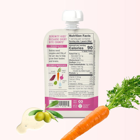 Serenity Kids 6+ Months Organic Veggie Puree Baby Food Pouches, No Added Sugar, 3.5 Ounce BPA-Free, Roots, 6 Count