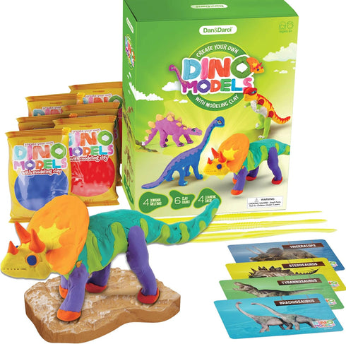 Dino Models Clay Craft Kit - Build 4 Dinos with Air Dry Magic Modeling Clay for Kids Ages 3-8, Perfect Easter Gift