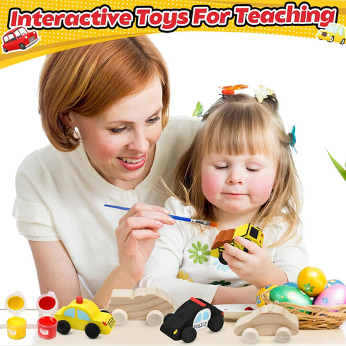12 Pieces Unfinished Wooden Cars, Wood DIY Car Toys, Painting Crafts Kit for Student Family Activities