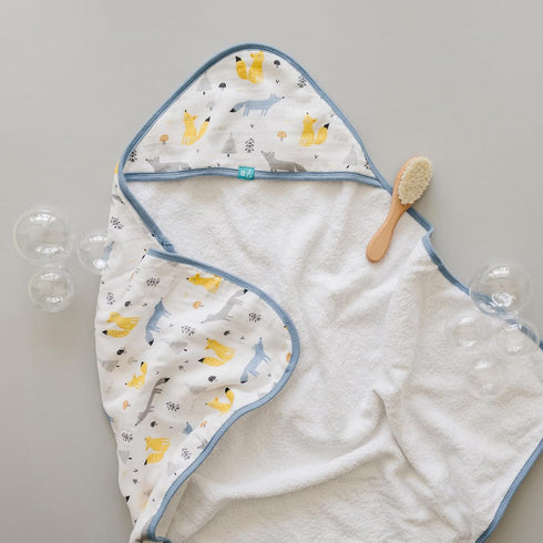 5-Piece 100% Set Featherhead Cotton Muslin Hooded Bath Towel & Washcloths for Baby Boy - Ultra Soft and Extra Absorbent