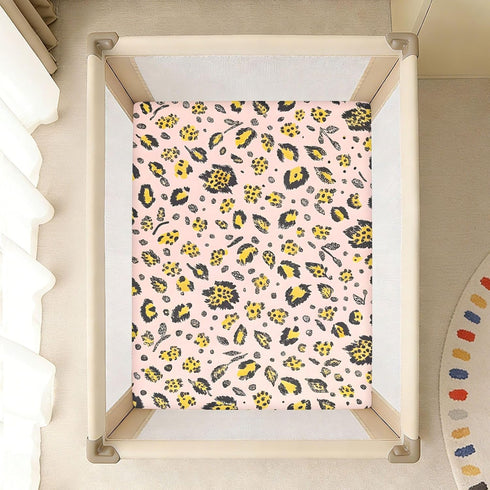 CZXW 52" 28" Leopard Yellow Pink Crib Sheets Fitted x Natural Cotton Soft & Breathable for Baby Crib Mattress