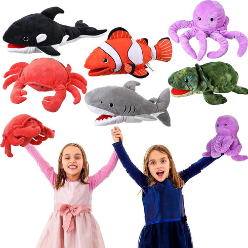 Liliful 6 Pieces Animal Hand Puppets Kids Hand Puppets with Working Mouth