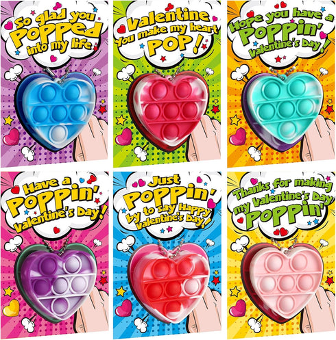24 Pack SURCVIO Valentine Day Gifts for Kids, Pop Fidget Heart-Shaped Mini Push Bubble Sensory it Fingertip Keychain
