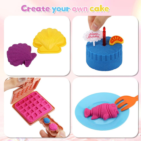 YIDESTARS 4lbs Kids(3-8) Sensory Play Kit: Sand Art & Ice Cream Toy - Colorful Sand,Molds,Tools,Sandbox w/Lid - Fun