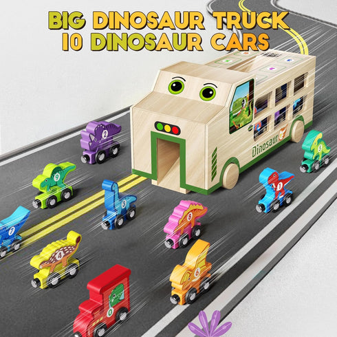 10 Set 2-5 GJZZ Wooden Dinosaur Truck & Magnetic Wooden Dinosaur Train | Montessori STEM Toys for Kids Years | Toddler