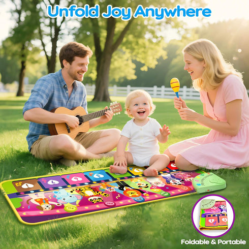 5-Language 1 2 3 4 9 1+ MOMUSE Music Piano Mat (EN/DE/FR/IT/ES) for Year Old Boys Girls, Multilingual Education Baby