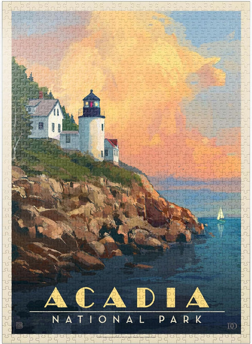MyPuzzle Acadia National Park: Vintage Poster, Lighthouse - Premium 1000 Piece Jigsaw Puzzle for Adults