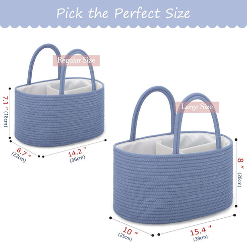 COMSE Large Diaper Caddy Organizer for Girl Boy, Cotton Rope Diaper Basket with Handles, Baby Shower Gifts, Folkstone