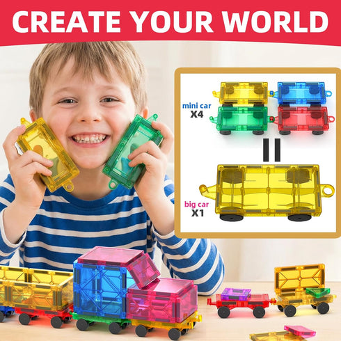 8PCS Set 3+ Magnetic Tiles Mini Cars Construction Compatible with Mini & Major Tiles, Magnet Car Easter Toys for Year