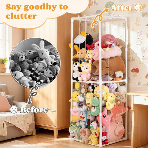 Cerpourt Stuffed Animal Storage,PVC Tube Zoo Stuffed Animal Holder with Elastic Band,Space Save Vertical Kids Plush Toy
