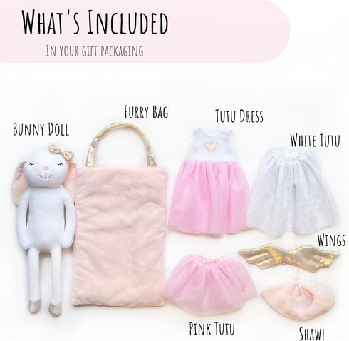 Perfectto Design Bunny Ballerina Plush Toy Doll for Girls - Cute Dress Up Set Gift for 3-9 Year Old