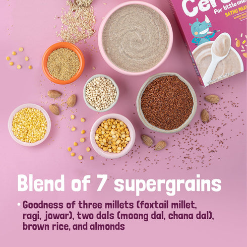 7.05 Oz (200g) Slurrp Farm Sathu Maavu Baby Cereal | Wholesome Multigrain Mix with Almonds, Lentils & Millets | No