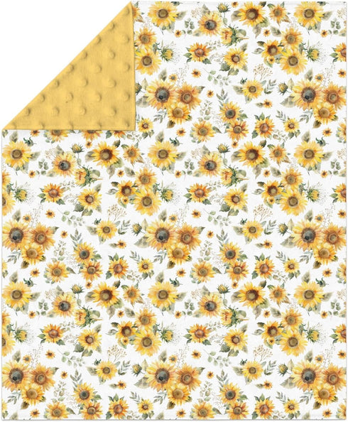 Summer 30x40 Yellow Sunflower Floral Baby Blankets for Girl Boy Boho Sunflowers Leaves Soft Mink Dotted Backing Double