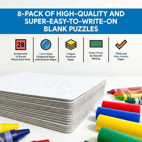 8 Pack Set 28pcs 5.5x8in Decorably Blank Puzzles for Kids with Matte Finish, Each to Draw On for Boys & Girls