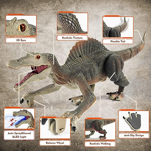 3-5-7 Upgraded Dinosaur Toys for Kids Years Old, Remote Control Spinosaurus Toys with Indicator Light Chasing&Spray