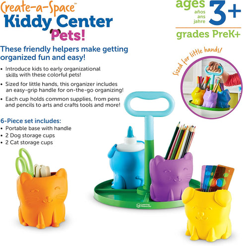 Learning Resources Create-a-Space Kiddy Center Pets, 6 Pieces Kids Art Supplies Organizer Caddy