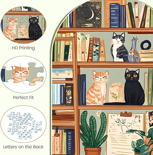 XAPAEG 300 Cozy 300 Piece Puzzles for Adults, Charming Cat Bookshelf Jigsaw Puzzle, and Relaxing Piece Puzzle, Perfect