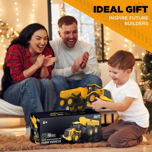 9-Channel 1:18 6-Wheel 6 100-Min 2026 Mighty RC Dump Truck Toy | Scale All-Terrain Construction Vehicle with Lights