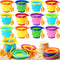12 Pcs Foldable Pail Bucket with 12 Shovels, 2.5 L Collapsible Sand Buckets for Beach Toys, Colorful