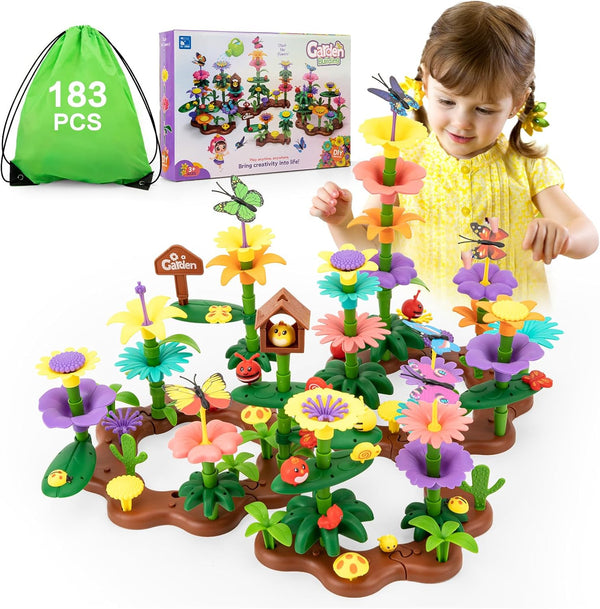 Flower Garden Building Toys for Girls: 183 PCS Kids Gardening Kit Set