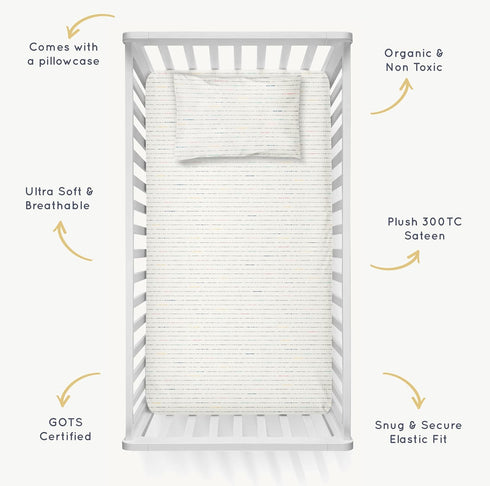 (28"x52", Makemake Organics Organic Crib Sheet GOTS Certified Organic Cotton Crib Sheet Fitted with Pillowcase Soft