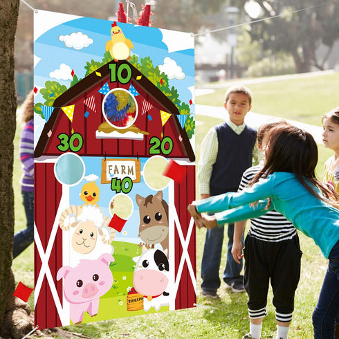 Farm Animals Toss Game with 3 Nylon Bean Bags, Indoor and Outdoor Party Game for Kids, Farmer Theme Decorations