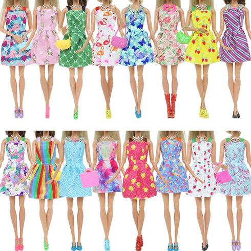 BJDBUS 42 pcs Doll Clothes and Accessories, 10 pcs Fashion Mini Dresses and 32 pcs Shoes, Glasses, Handbag for 11.5