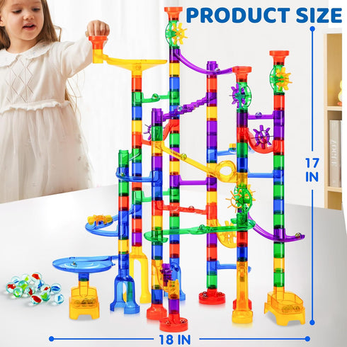 JOYIN 170Pcs Glowing Marble Run - Construction Building Blocks Toys with Glow in The Dark Glass Marbles