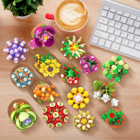 15 Pack Set 1314PCS 3.6MM 10+ CUBIMANA Flowers Plants Mini Building - Flower Succulents Botanical Collection Block Toy