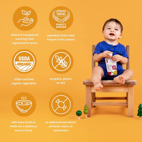 Serenity Kids Bone Broth Puree - Organic Veggies, 3.5 Ounce BPA-Free Pouch, Grass Fed Beef
