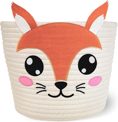 10x8" Squirrel Cotton Rope Baby Laundry Basket for Boys & Girls, Woodland