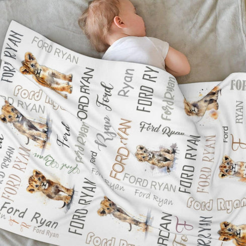 Novusopt Personalized Lion Baby Blanket with Name Custom Blankets for Kids Baby Boy Receiving Blankets Newborn Soft