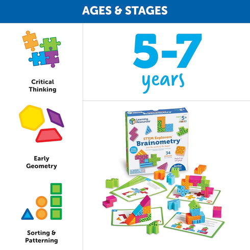 Learning Resources STEM Explorers Brainometry - 34 Pieces STEM Toys for Kids Ages 5+, Brain Teaser Games