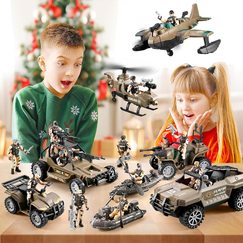 HOSPONY 56-in-1 4-7 6-8 8-12, Army Men Toys for Boys Military Truck/Helicopter/Kayak Boat/Motorcycle/Army Men Action