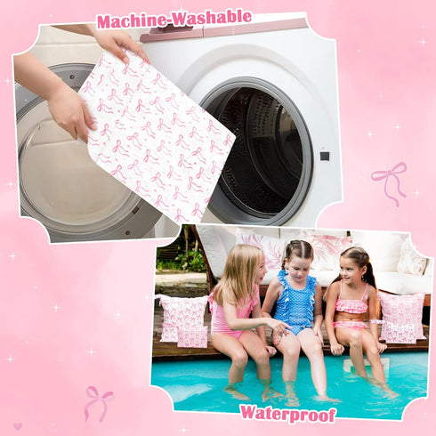 5Pcs R HORSE Waterproof Baby Diaper Bag, Cute Pink Bow Wet Dry Bag with Handle Zipper Toiletry Organizing Pouches