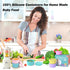 Set of 6 100% Silicone Baby Food Storage Containers - 5 oz Leak Proof Snack Containers with Airtight Lids