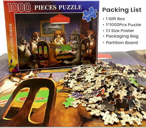 1000 Pieces Wooden Jigsaw Puzzle for Adults, Dogs Puzzles DIY Home Decor Game Toy Gift for Family (29x20In)
