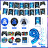 Video Game Theme 9th Birthday Party Decorations for Kids - Blue Black Cheers to Level 9 Banner, Hanging Swirls, Level
