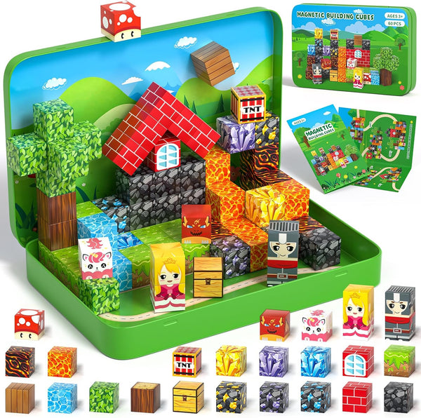 Axirata 60PCS Mini Magnetic Blocks Travel Set for Kids, Mini Magnetic Tiles